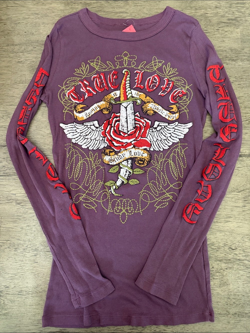 NWOT Vocal Apparel women’s purple True Love long sleeve shirt size medium m